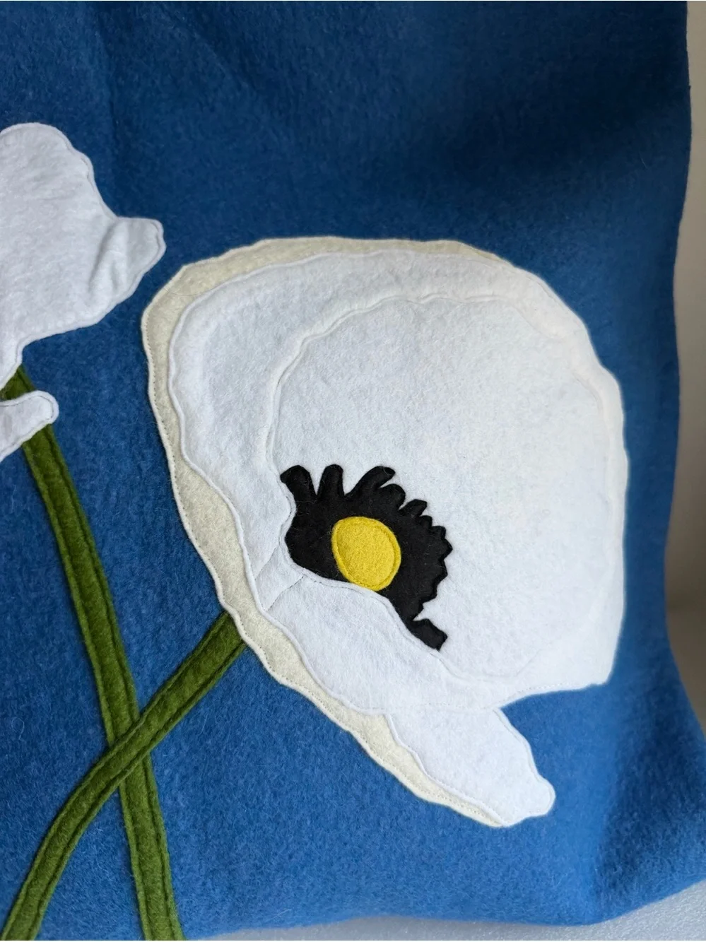 Sandor Hungary Wool Felt Pillow Cover 19x19 White Floral Applique Retired VTG